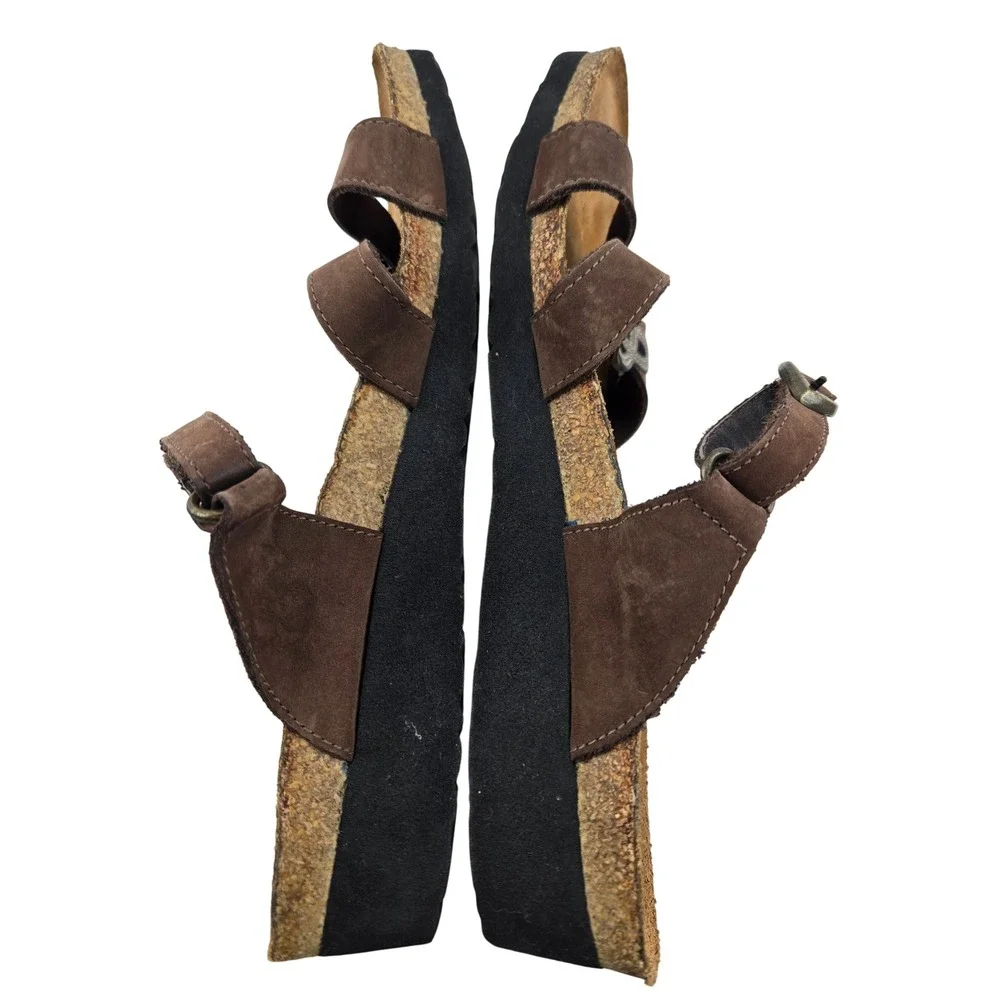 Naot Brown Leather Celtic Knot Wedge Sandals Womens 42 US 11-11.5 Made in Israel